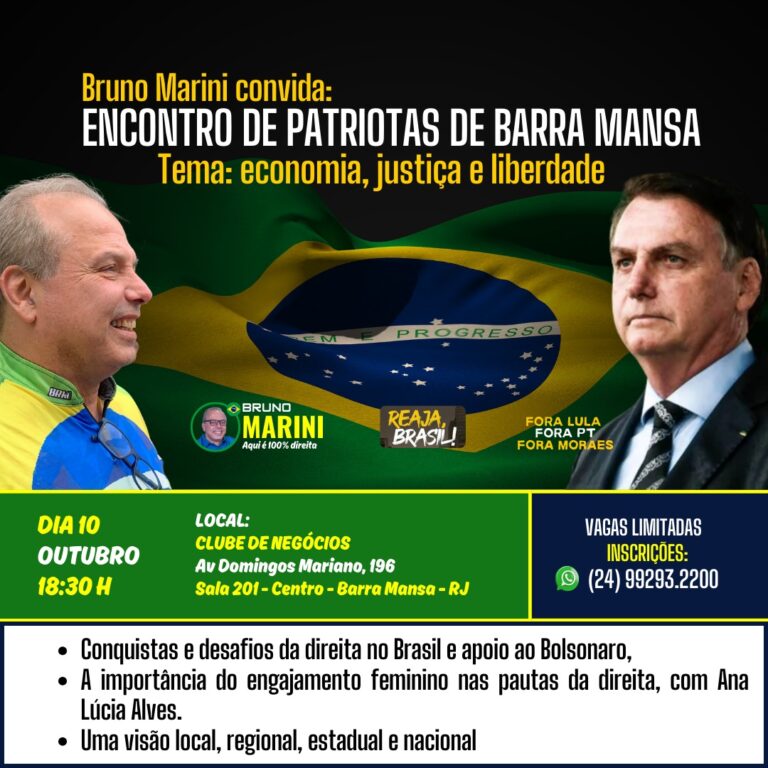 Barra Mansa terá encontro de patriotas para debater economia, justiça e liberdade